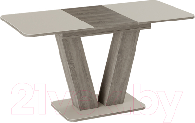 Обеденный стол ТриЯ Чинзано тип 1 раздвижной (дуб сонома трюфель/стекло бежевое матовое)