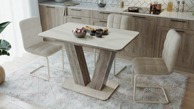 Обеденный стол ТриЯ Чинзано тип 1 раздвижной (дуб сонома трюфель/стекло бежевое матовое)