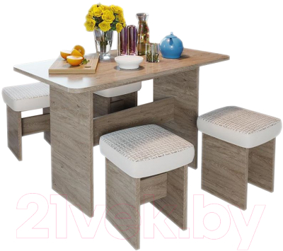 Обеденная группа ТриЯ Дублин (дуб сонома трюфель/кожзам светлый/ткань светлая) - фото