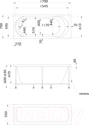 Ванна акриловая 1Марка Libra 170x70