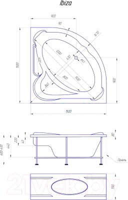 Ванна акриловая 1Марка Ibiza 150x150 (с каркасом и экраном)
