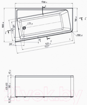 Ванна акриловая 1Марка Direct 170x100 R (с каркасом и экраном)