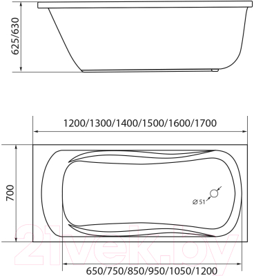 Ванна акриловая 1Марка Classic 120x70 A