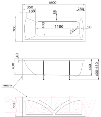 Ванна акриловая 1Марка Modern 160x70 (с ножками)