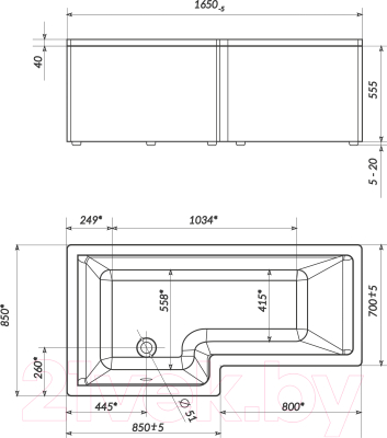 Ванна акриловая 1Марка Linea 165x85 R (с каркасом и экраном)