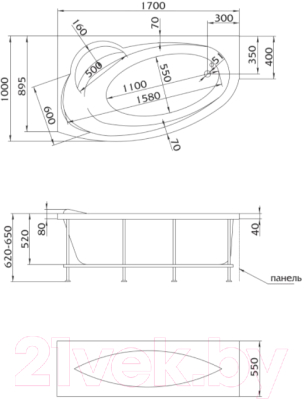 Ванна акриловая 1Марка Julianna 170x100 R (с каркасом)