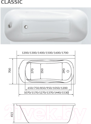 Ванна акриловая 1Марка Classic 160x70 A