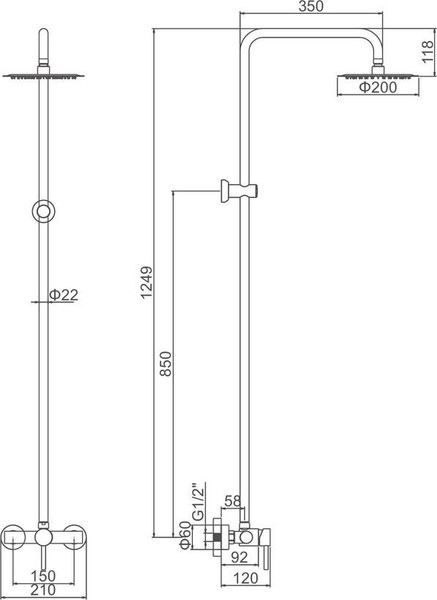 Верхний душ со смесителем Ledeme L72406