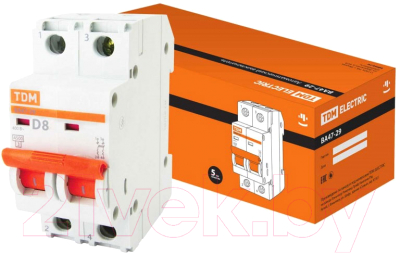 Выключатель автоматический TDM ВА 47-29 2Р 8А (D) 4.5кА / SQ0206-0154 - фото