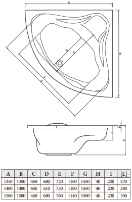 Ванна акриловая Bonito Home Andro 140x140 (с ножками)