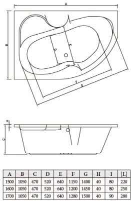 Ванна акриловая Bonito Home Arizona 150x105 R (с ножками)