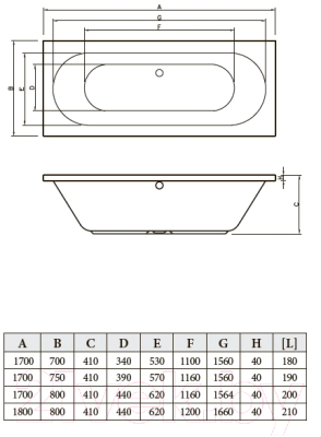 Ванна акриловая Bonito Home Ilias 170x75 (с ножками)