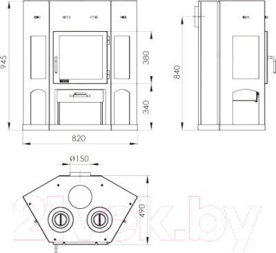 Печь-камин Мета-бел Енисей АОТ 11.0 (с плитой)