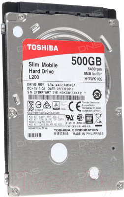 Жесткий диск Toshiba L200 Slim 500GB (HDWK105UZSVA) - фото