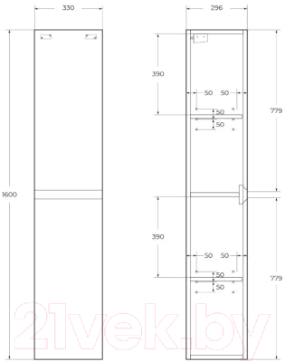 Шкаф-пенал для ванной BelBagno Kraft-1600-2A-SC-RT-L