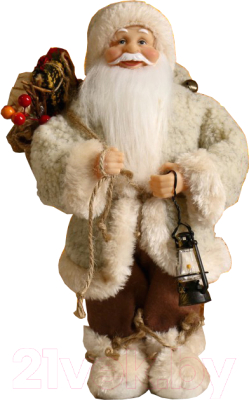 Фигура под елку Зимнее волшебство Дед Мороз в белой шубке с фонариком и мешком / 3555417 - фото