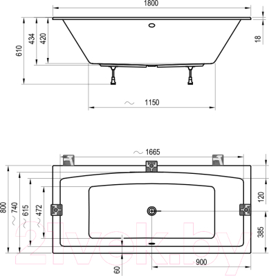 Ванна акриловая Ravak Formy Slim 02 180x80