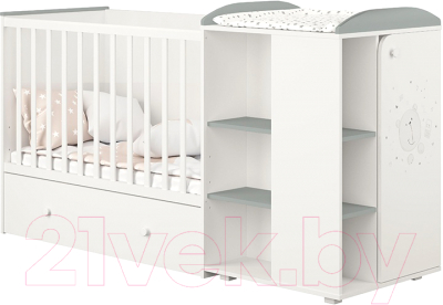 Детская кровать-трансформер Polini Kids French 800 Teddy с комодом (белый/серый) - фото