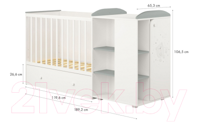 Детская кровать-трансформер Polini Kids French 800 Teddy с комодом (белый/серый)