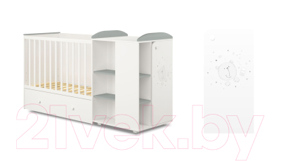 Детская кровать-трансформер Polini Kids French 800 Teddy с комодом (белый/серый)