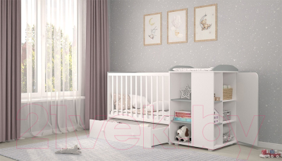 Детская кровать-трансформер Polini Kids French 800 Teddy с комодом (белый/серый)