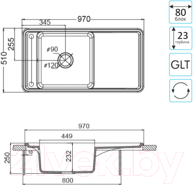 Мойка кухонная Акватон Беллис 97 (1A725132BS280)