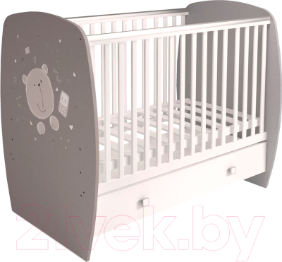 Детская кроватка Polini Kids French 710 Teddy с ящиком (белый/серый)