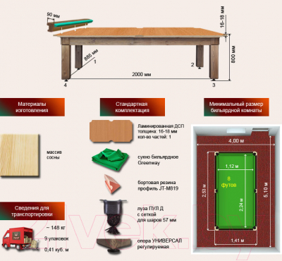 Бильярдный стол РуптуР Паж / 291.00.08 (11/7)