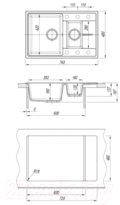 Мойка кухонная Dr. Gans Smart Оливия 740K / 25.155.D0740.403 (латте)