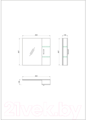 Шкаф с зеркалом для ванной Какса-А Сантана 70 / 459580 (универсальный)