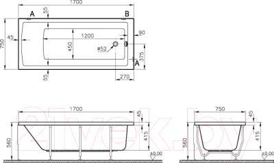 Ванна акриловая VitrA Neon 170х75 / 52280001000