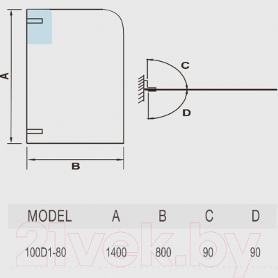 Стеклянная шторка для ванны WeltWasser WW100 100D1-80