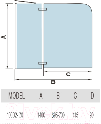 Стеклянная шторка для ванны WeltWasser WW100 100D2-70