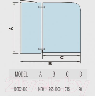Стеклянная шторка для ванны WeltWasser WW100 100D2-100