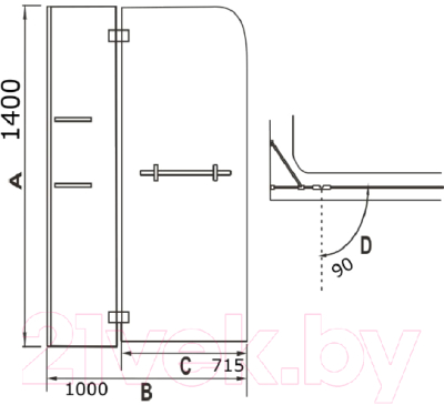 Стеклянная шторка для ванны WeltWasser WW100 100D2AK-100