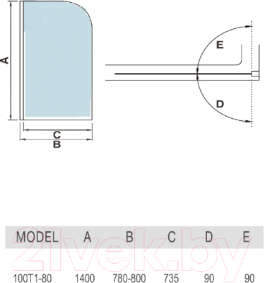 Стеклянная шторка для ванны WeltWasser WW100 100T1-80