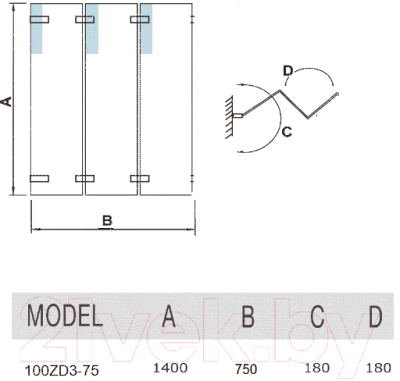 Стеклянная шторка для ванны WeltWasser WW100 100ZD3-75