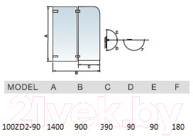 Стеклянная шторка для ванны WeltWasser WW100 100ZD2-90