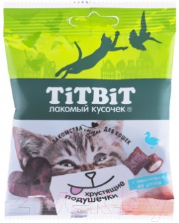 Лакомство для кошек TiTBiT Хрустящие подушечки с паштетом из утки / 13908 - фото