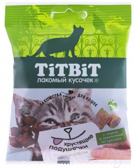 Лакомство для кошек TiTBiT Хрустящие подушечки с сыром и паштетом из кролика / 13922 - фото