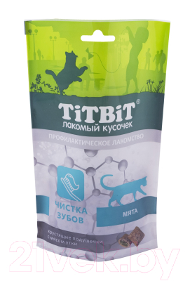 Лакомство для кошек TiTBiT Хрустящие подушечки с мясом утки для чистки зубов / 15407 - фото