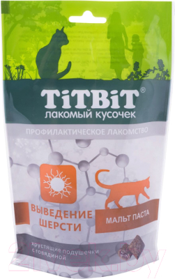 Лакомство для кошек TiTBiT Хрустящие подушечки с говядиной для выведения шерсти / 15421 - фото