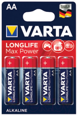 Комплект батареек Varta Longlife Max Power Bli 4 AA / 04706101404 - фото