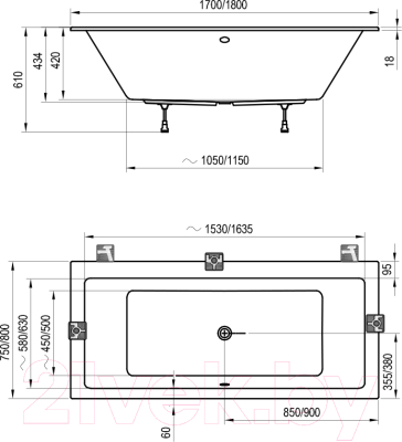 Ванна акриловая Ravak Formy 01 Slim 180x80 (C881300000)