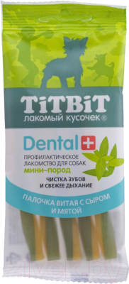 Лакомство для собак TiTBiT Dental+ Палочка витая с сыром / 14448 - фото