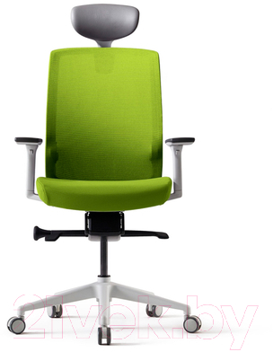 Кресло офисное Bestuhl J1 White Pl с подголовником и подлокотником (зеленая сетка/зеленая ткань)