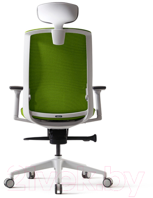 Кресло офисное Bestuhl J1 White Pl с подголовником и подлокотником (зеленая сетка/зеленая ткань)