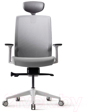 Кресло офисное Bestuhl J1 White Pl с подголовником и подлокотником (серая сетка/серая ткань)