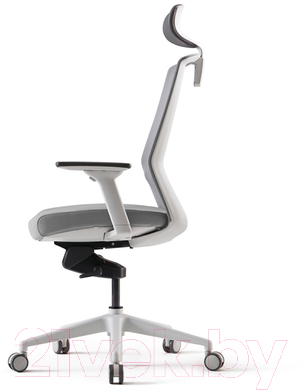 Кресло офисное Bestuhl J1 White Pl с подголовником и подлокотником (серая сетка/серая ткань)