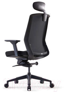 Кресло офисное Bestuhl J1 Black Pl с подголовником и подлокотником (черная сетка/черная ткань)